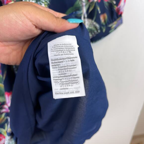 J.Crew XS Floral Tie-Neck Knee Length Dress Navy Blue Fit & Flare Dress - Picture 8 of 13